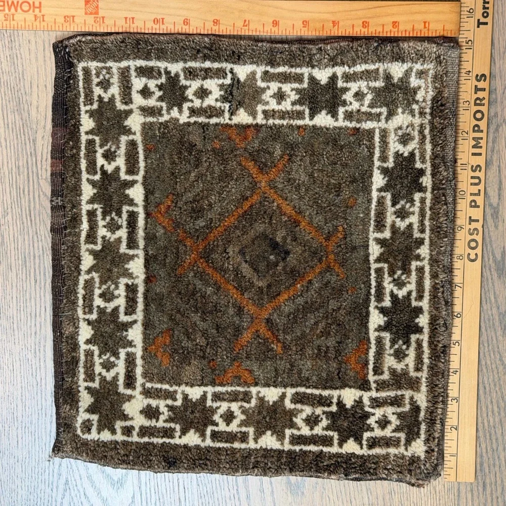 Antique Hand-Knotted Square Turkish Decorative Wool Rug Tribal Boho Rug 14x15 in